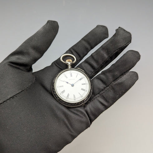 1886年頃 アンティーク ロンジン 懐中時計 銀側ニエロケース 動作良好