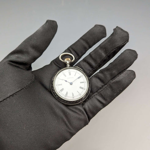 Around 1886 Antique Longines pocket watch silver side niello case works well