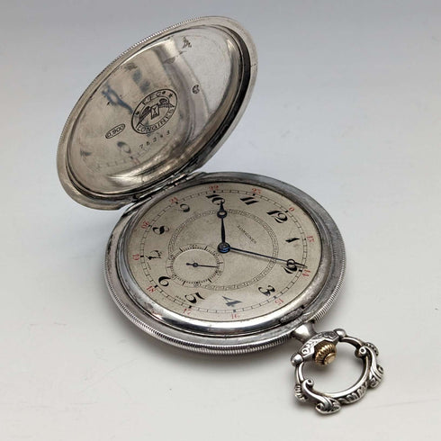 1924年頃 アンティーク ロンジン 懐中時計 銀側薄型ハンターケース 動作良好