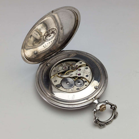 1924年頃 アンティーク ロンジン 懐中時計 銀側薄型ハンターケース 動作良好