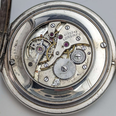 1924年頃 アンティーク ロンジン 懐中時計 銀側薄型ハンターケース 動作良好