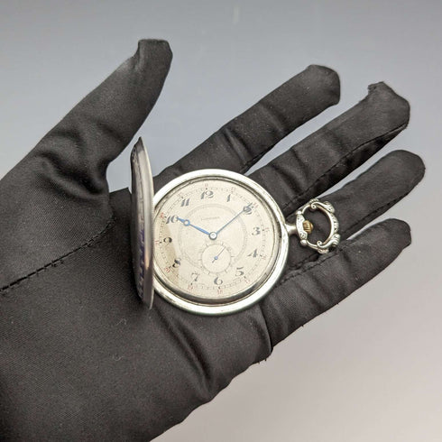 1924年頃 アンティーク ロンジン 懐中時計 銀側薄型ハンターケース 動作良好
