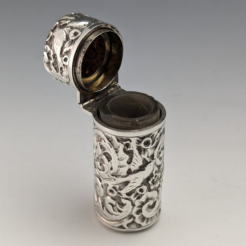 1896 年英國古董純銀浮雕鳥雕塑便攜式香水瓶 Sampson Mordan