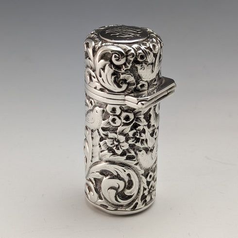 1896 年英國古董純銀浮雕鳥雕塑便攜式香水瓶 Sampson Mordan