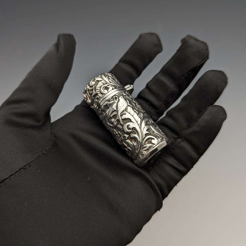 1896 British Antique Sterling Silver Relief Bird Sculpture Portable Perfume Bottle Sampson Mordan