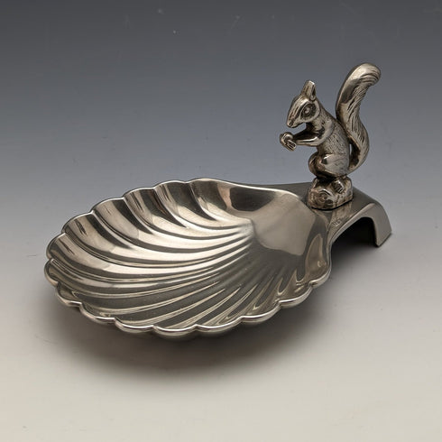 British Vintage Silver Plated Squirrel Decorated Shell Nut Dish