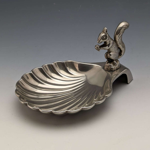 British Vintage Silver Plated Squirrel Decorated Shell Nut Dish