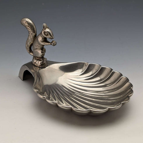 British Vintage Silver Plated Squirrel Decorated Shell Nut Dish