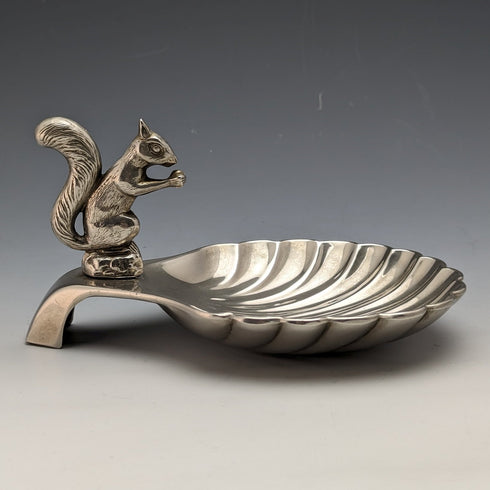 British Vintage Silver Plated Squirrel Decorated Shell Nut Dish
