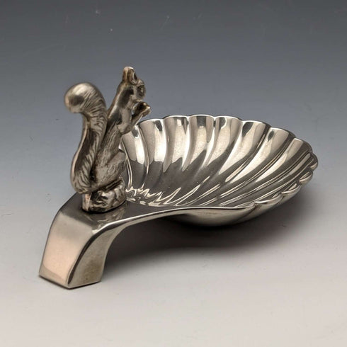 British Vintage Silver Plated Squirrel Decorated Shell Nut Dish