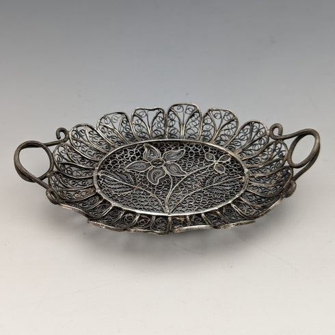 Circa 1900 Antique Silver Flower Filigree Tray