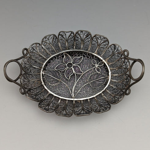 Circa 1900 Antique Silver Flower Filigree Tray