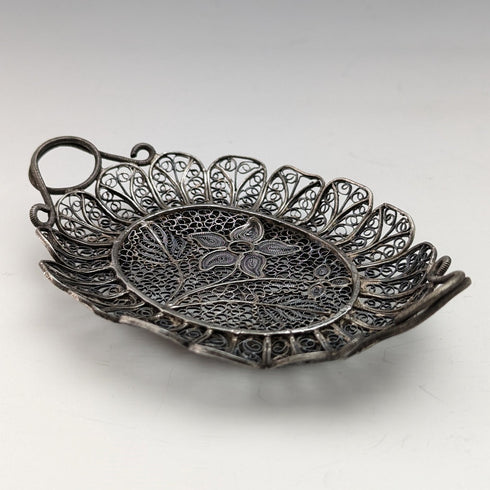 Circa 1900 Antique Silver Flower Filigree Tray
