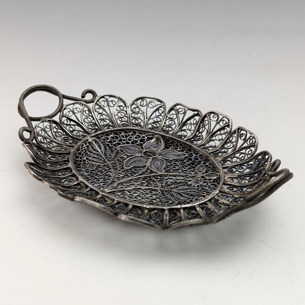 Circa 1900 Antique Silver Flower Filigree Tray