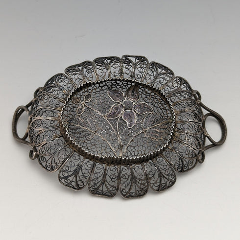 Circa 1900 Antique Silver Flower Filigree Tray