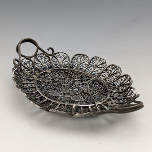 Circa 1900 Antique Silver Flower Filigree Tray