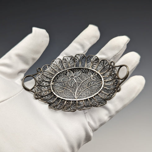 Circa 1900 Antique Silver Flower Filigree Tray