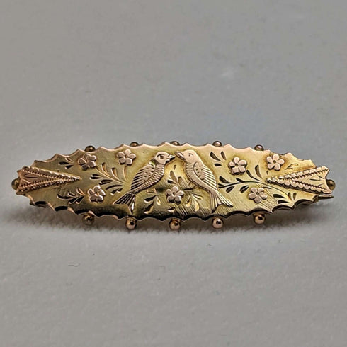 1875 年左右英國古董 9 克拉黃金小鳥裝飾別針胸針盒裝