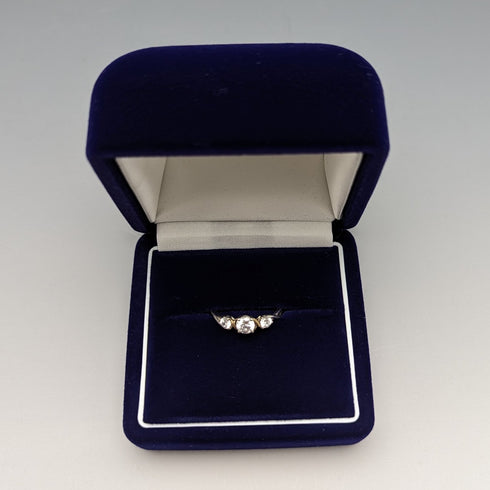 英国ヴィンテージジュエリー キュービックジルコニア 純銀&9ctゴールドリング 指輪