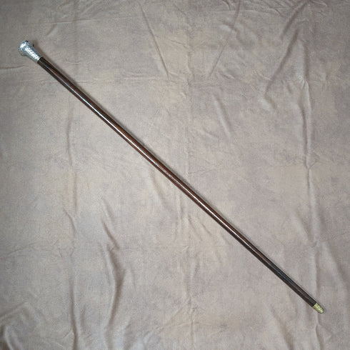 1901年 英國古董 紳士用手杖 純銀 編織紋雕刻 圓形手柄 89cm