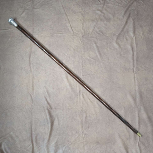 1901年 英國古董 紳士用手杖 純銀 編織紋雕刻 圓形手柄 89cm