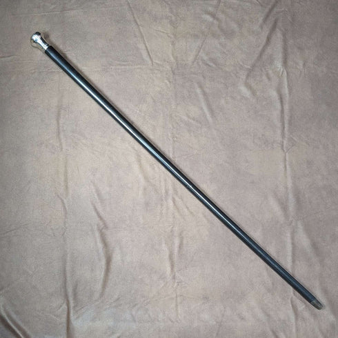 1922 British antique gentleman's walking stick, black shaft, pure silver, round handle, 92cm