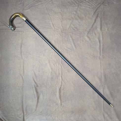 1900年左右 英國古董 紳士用手杖 貓頭鷹裝飾 彎曲角手柄 90cm