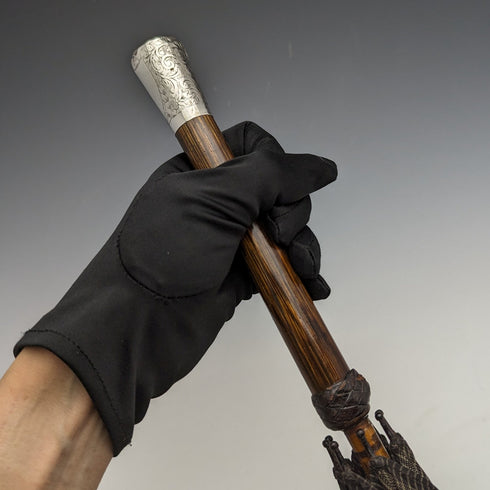 1932年 英國復古 紳士用雨傘 織紋 純銀製 圓形手柄 87cm