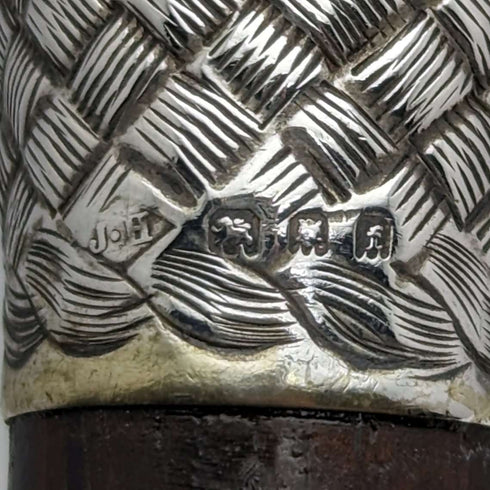 1901年 英國古董 紳士用手杖 純銀 編織紋雕刻 圓形手柄 89cm
