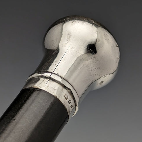 1922年 英國古董 紳士用手杖 黑色杖身 純銀 圓形手把 92cm