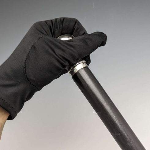 1922 British antique gentleman's walking stick, black shaft, pure silver, round handle, 92cm