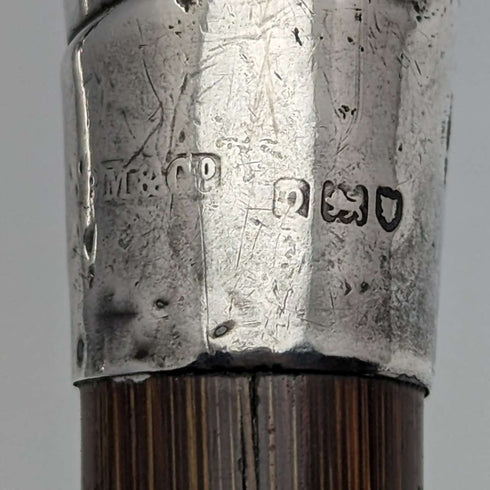 Around 1910 British antique thin cane pure silver bent handle 86cm
