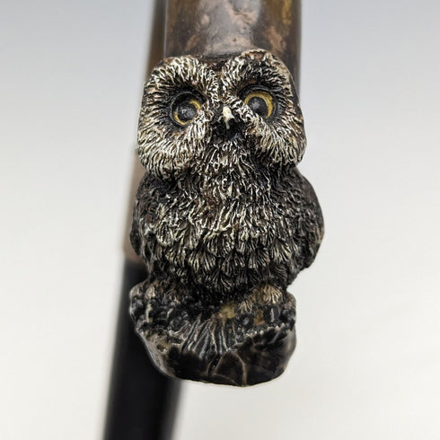 1900年左右 英國古董 紳士用手杖 貓頭鷹裝飾 彎曲角手柄 90cm
