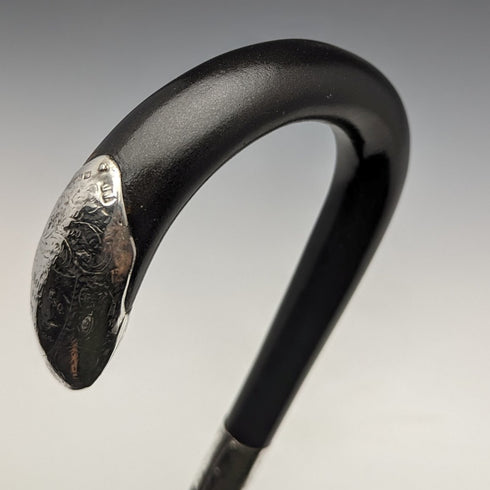 1923年 英國古董 紳士用手杖 黑軸 純銀裝飾手柄 93cm