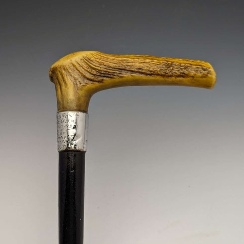 1889年 英國古董 紳士用手杖 鹿角拐杖把手 91cm