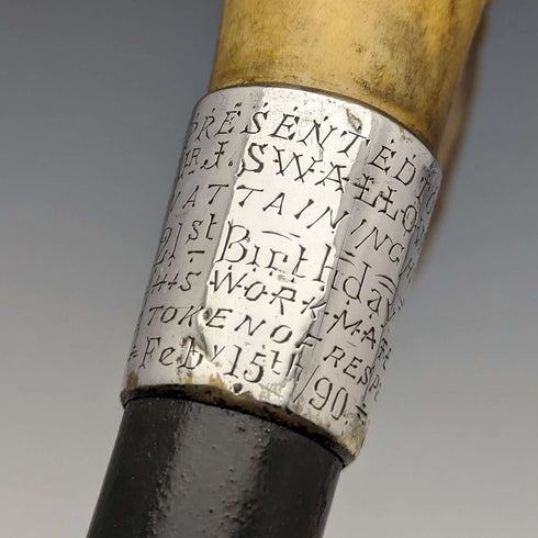1889年 英國古董 紳士用手杖 鹿角拐杖把手 91cm