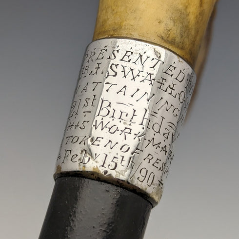 1889年 英國古董 紳士用手杖 鹿角拐杖把手 91cm