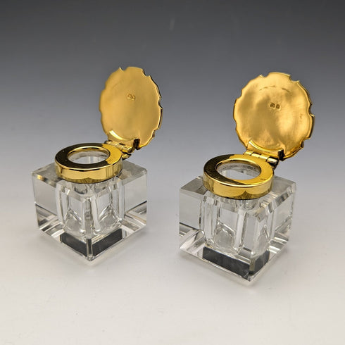 1935年 英國復古 純銀鍍金 筆座&墨水瓶組合 Goldsmiths & Silversmiths