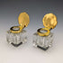 1935 British Vintage Sterling Silver Gilt Pen Stand & Inkwell Pair Goldsmiths & Silversmiths