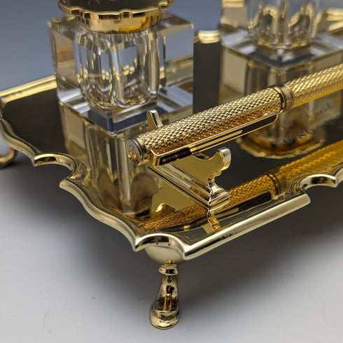 1935年 英國復古 純銀鍍金 筆座&墨水瓶組合 Goldsmiths & Silversmiths