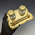 1935 British Vintage Sterling Silver Gilt Pen Stand & Inkwell Pair Goldsmiths & Silversmiths