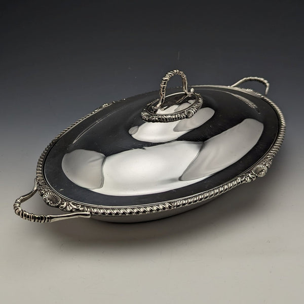 Around 1900 English antique silver plate breakfast dish William Hutton