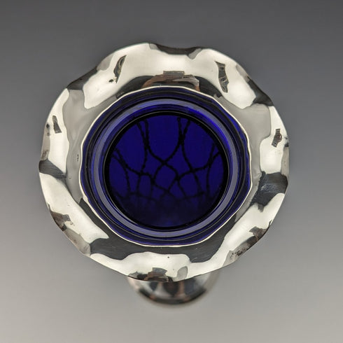 1906 British Antique Sterling Silver Vase Cobalt Glass Inner Vase Thomas Bradbury