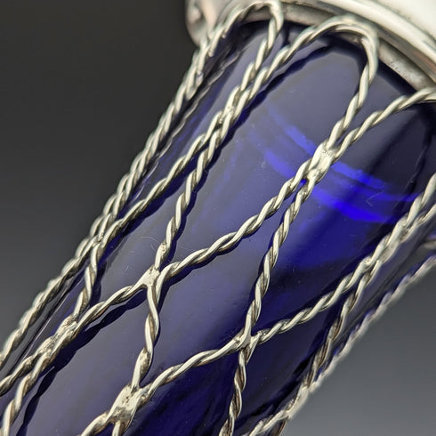 1906 British Antique Sterling Silver Vase Cobalt Glass Inner Vase Thomas Bradbury