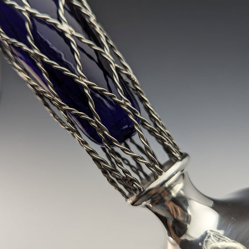 1906 British Antique Sterling Silver Vase Cobalt Glass Inner Vase Thomas Bradbury