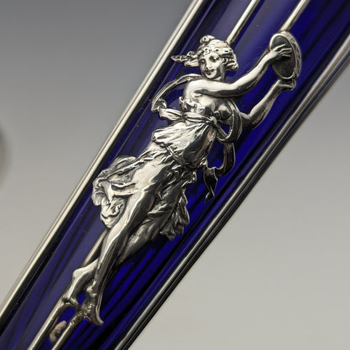 1905 British Antique Sterling Silver Vase Pair Single Vase Cobalt Glass Inner Williams Ltd