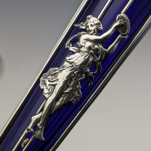 1905年 英国アンティーク 純銀製 花瓶ペア 一輪挿し コバルトガラスインナー Williams Ltd