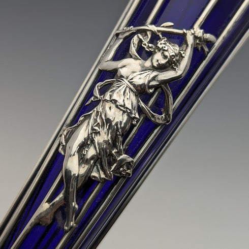 1905 British Antique Sterling Silver Vase Pair Single Vase Cobalt Glass Inner Williams Ltd