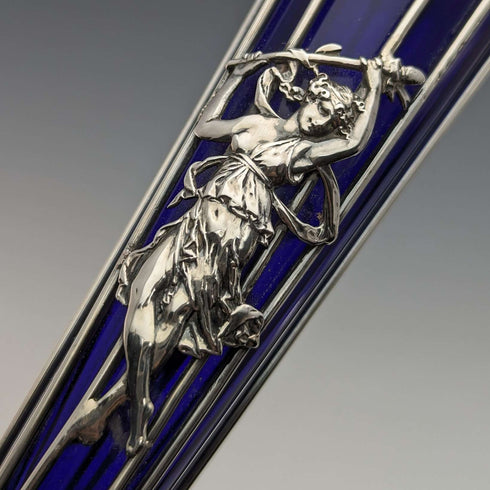 1905年 英国アンティーク 純銀製 花瓶ペア 一輪挿し コバルトガラスインナー Williams Ltd