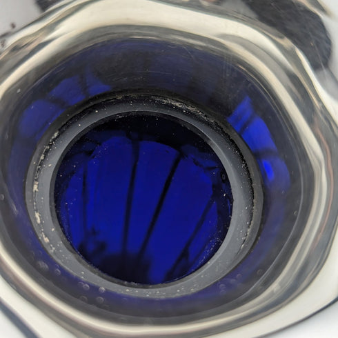 1905 British Antique Sterling Silver Vase Pair Single Vase Cobalt Glass Inner Williams Ltd